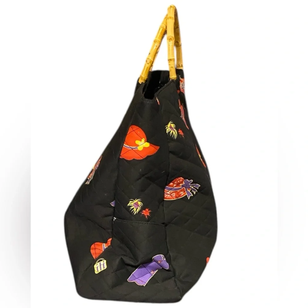 Stylish Black Tote Bag with Bamboo Handles - Picture 3 of 12